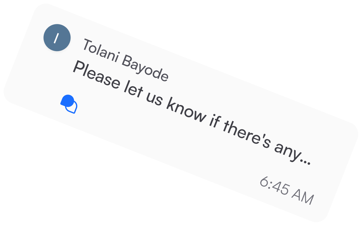 Chat message from Tolani Bayode